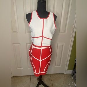 Red and White Sexy Bodycon 2-piece dress (top and skirt)
